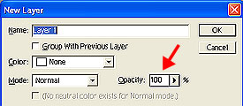 New Layer screen showing opacity