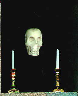 skull and candles in poe shrine